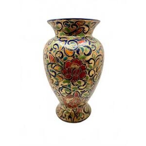 Vintage Chinese Satsuma Cloisonne Vase Hand Painted Enamel Gold Floral Decor